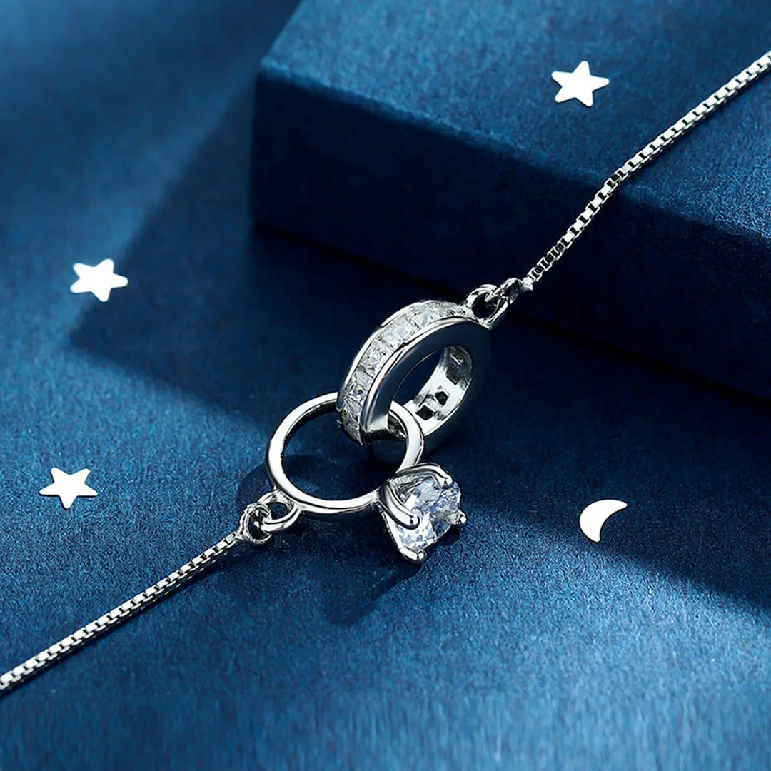 For Wife - S925 Through All Of Life's Journeys We Are One Heart Interlocking Diamond Bracelet