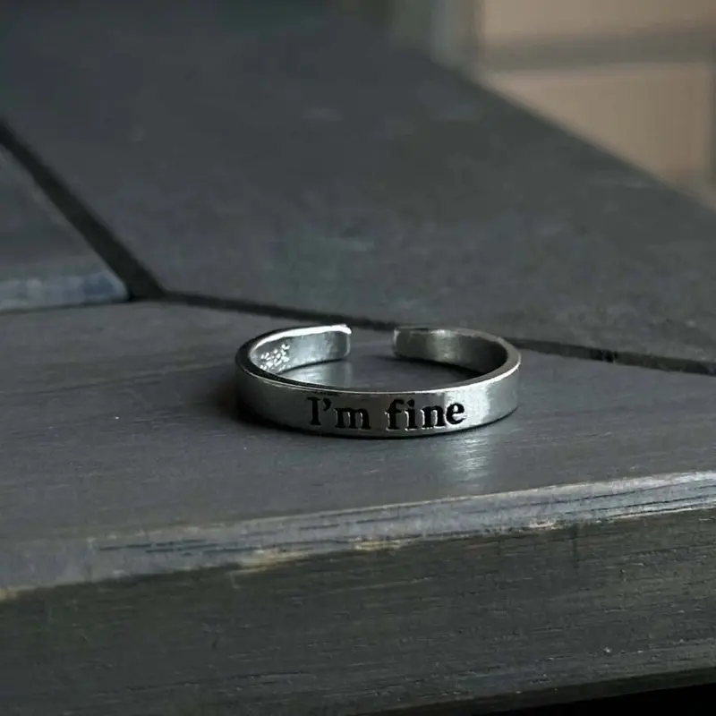 Engraved "I'm Fine" Hidden Message Adjustable Ring