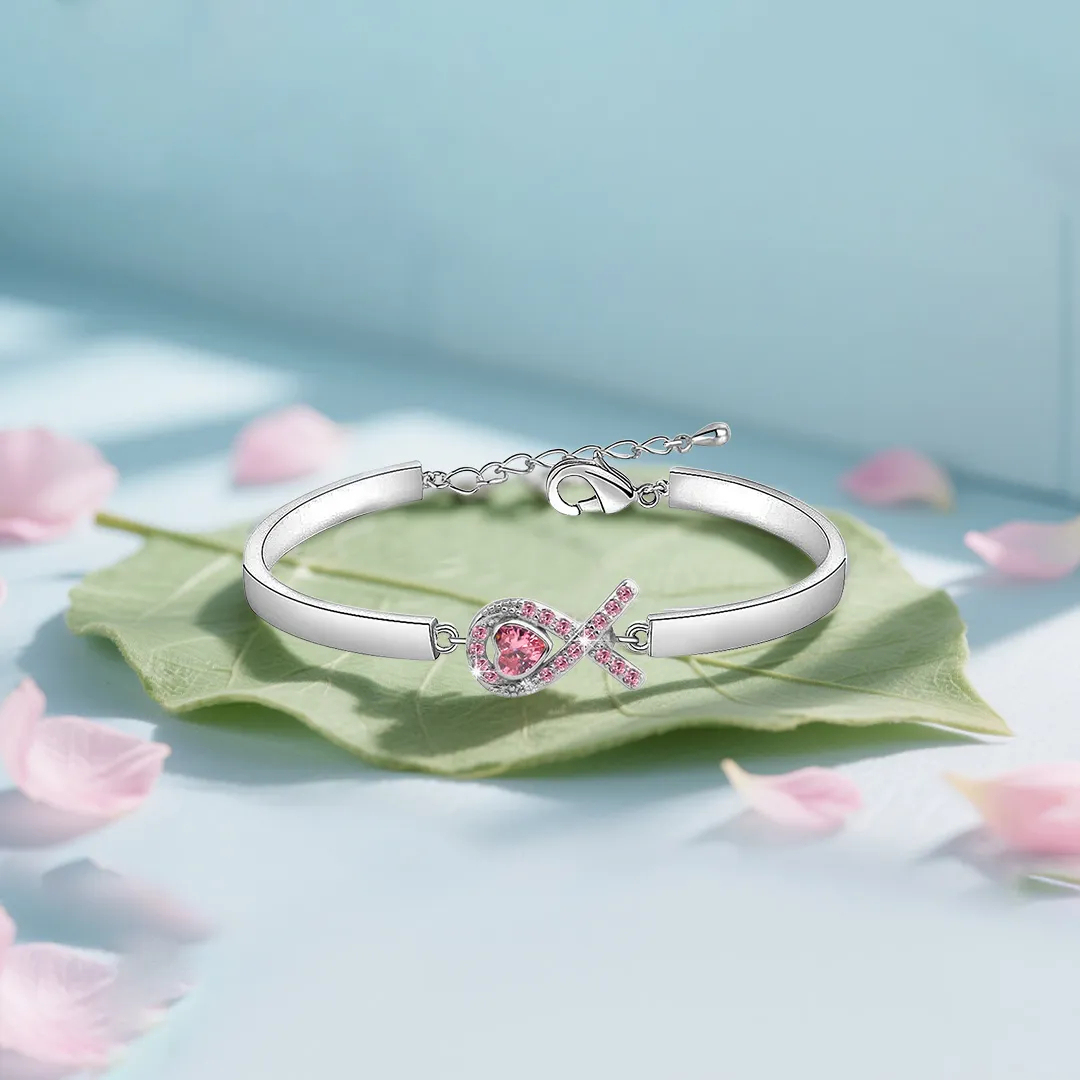 Breast Cancer Awareness-It is ok to not be ok Pink Heart Ribbon Bracelet