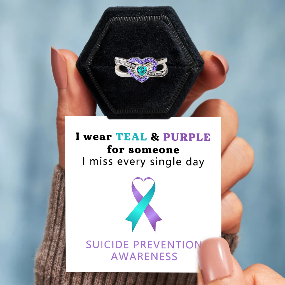 Suicide Prevention Awareness-Teal And Purple Heart Ring