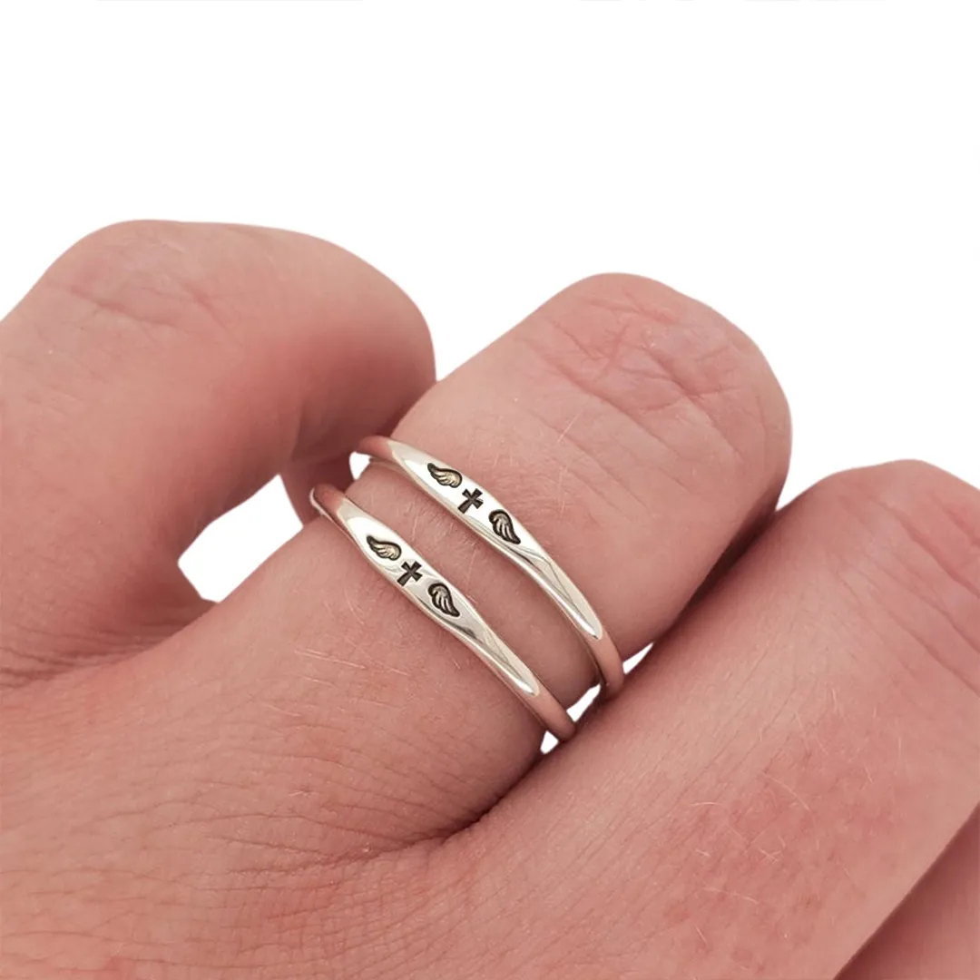 For Memorial - Dainty Winged Cross Ring