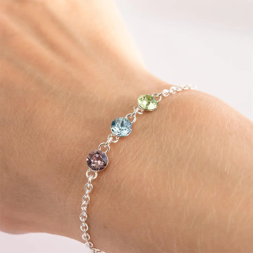 For Mother - Mother And Kids Forever Linked Together Custom Birthstones Bracelet