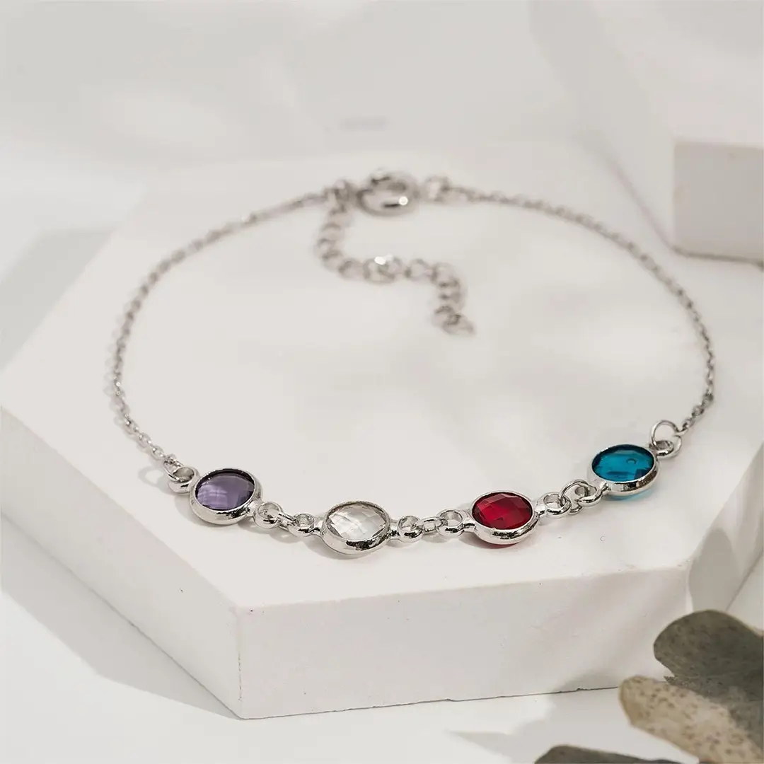 For Mother - Mother And Kids Forever Linked Together Custom Birthstones Bracelet