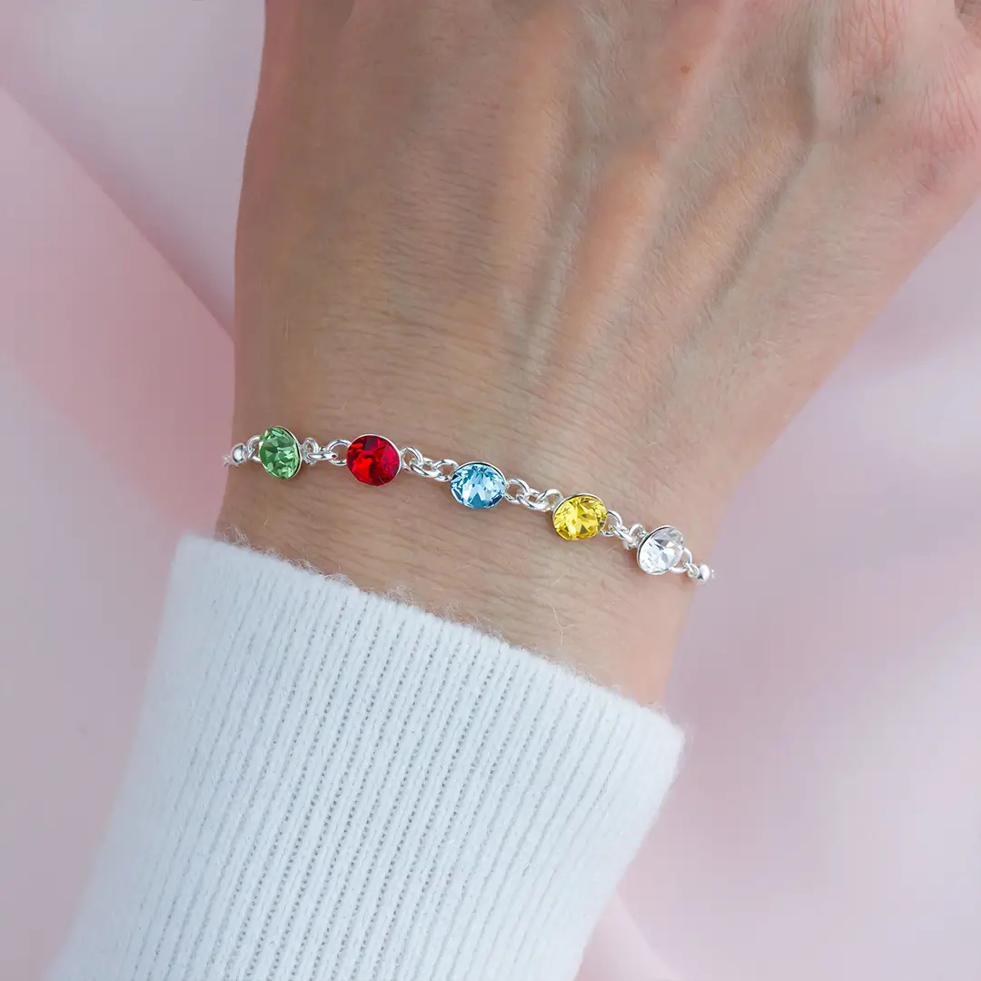 For Mother - Mother And Kids Forever Linked Together Custom Birthstones Bracelet