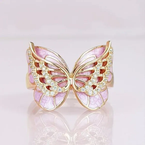 For Memorial - Those We Love Fly with Us Diamond Double Butterfly Ring
