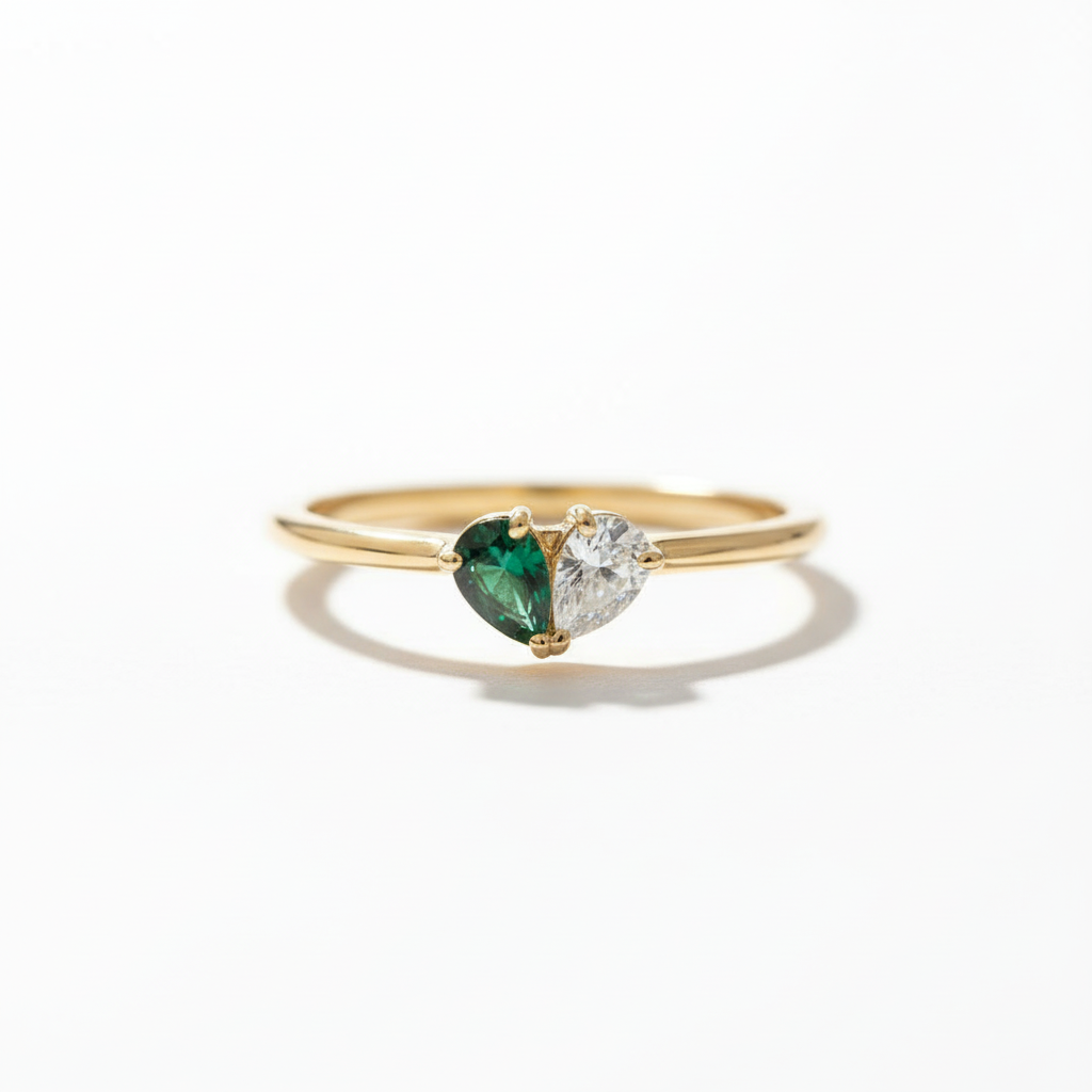 Mother & Daughter Customized Birthstones Heart Ring