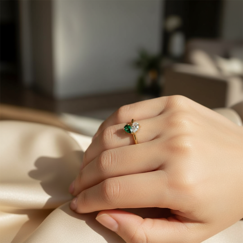 Mother & Daughter Customized Birthstones Heart Ring