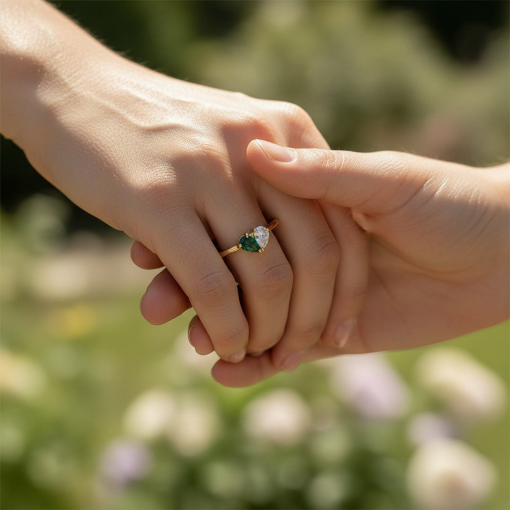 Mother & Daughter Customized Birthstones Heart Ring