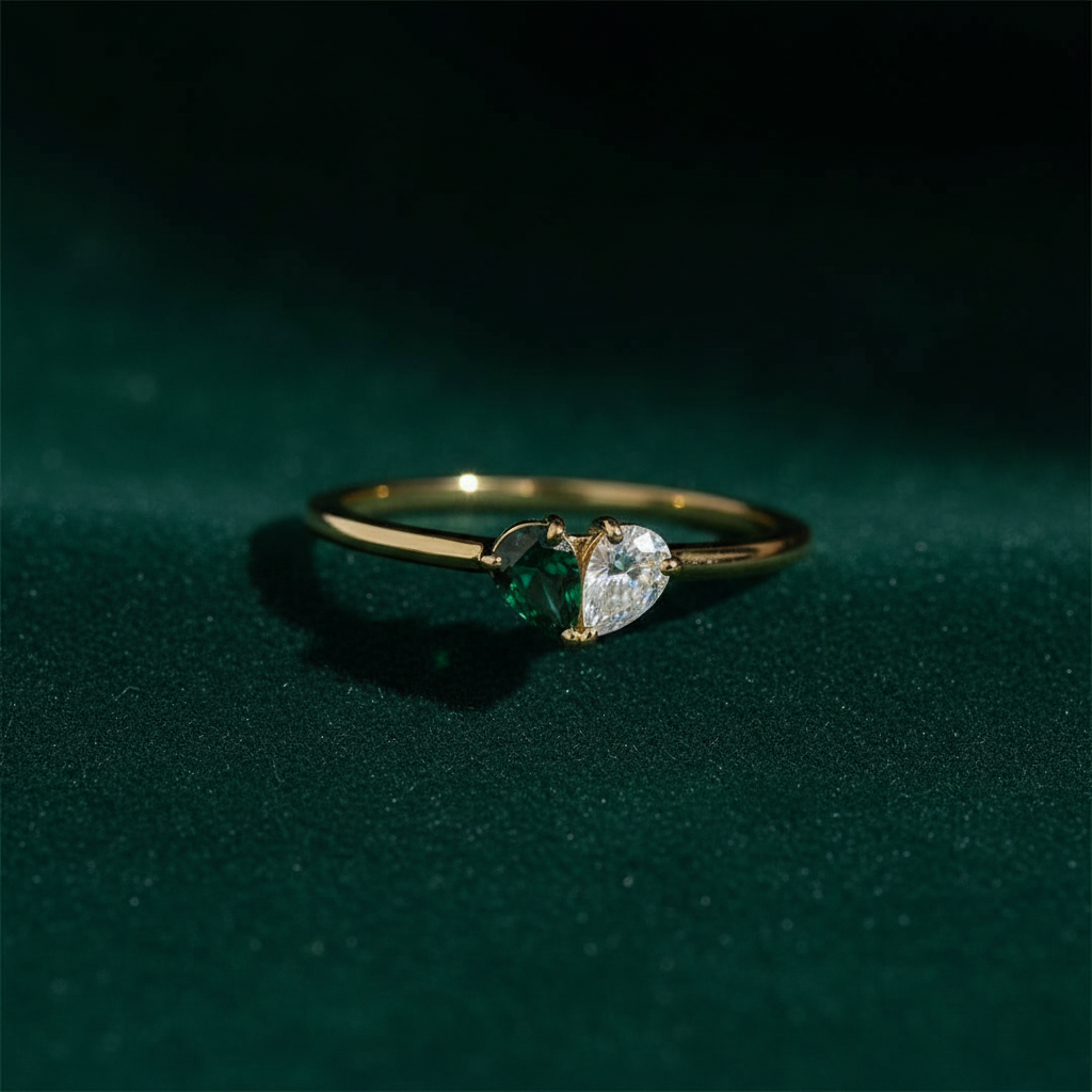 Mother & Daughter Customized Birthstones Heart Ring