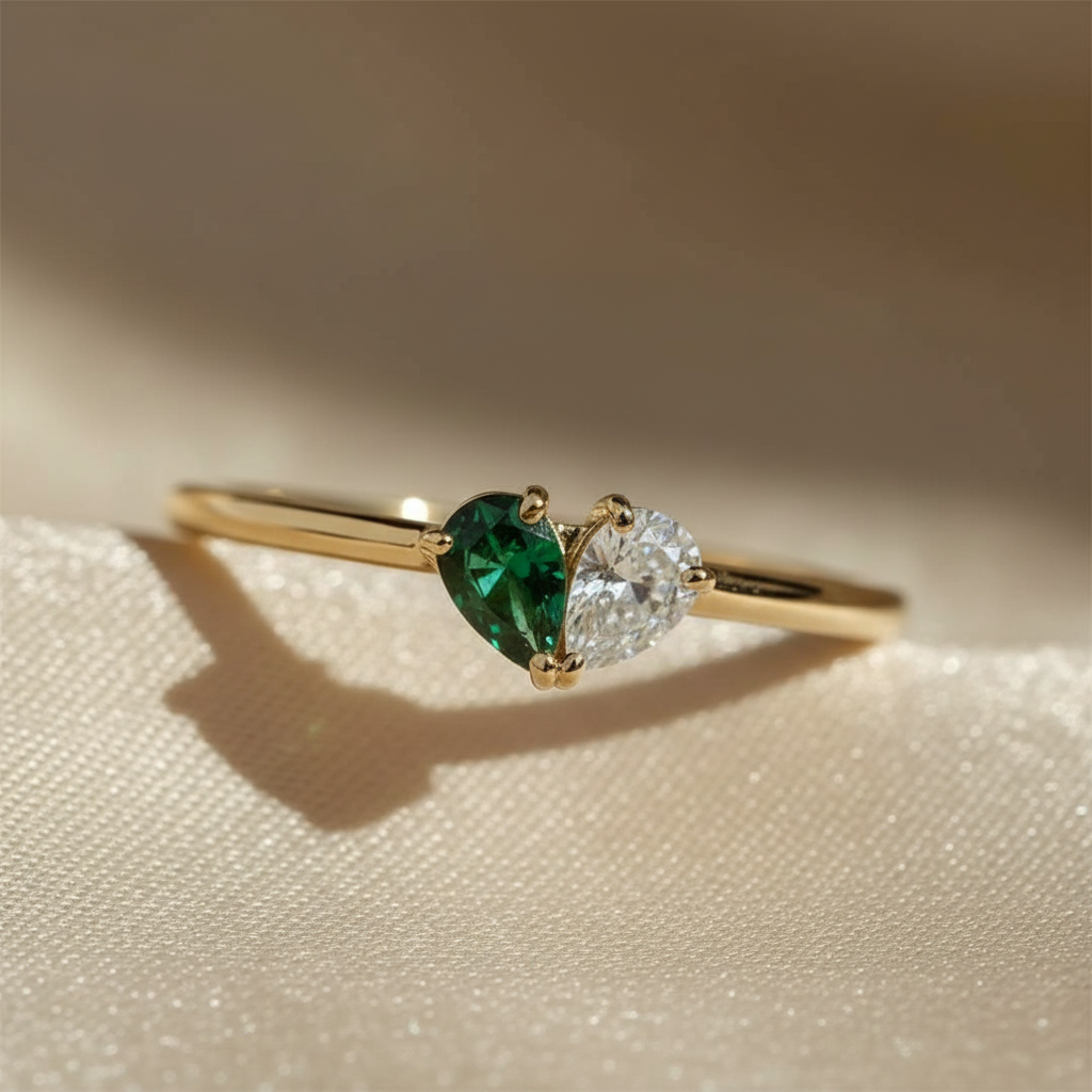 Mother & Daughter Customized Birthstones Heart Ring