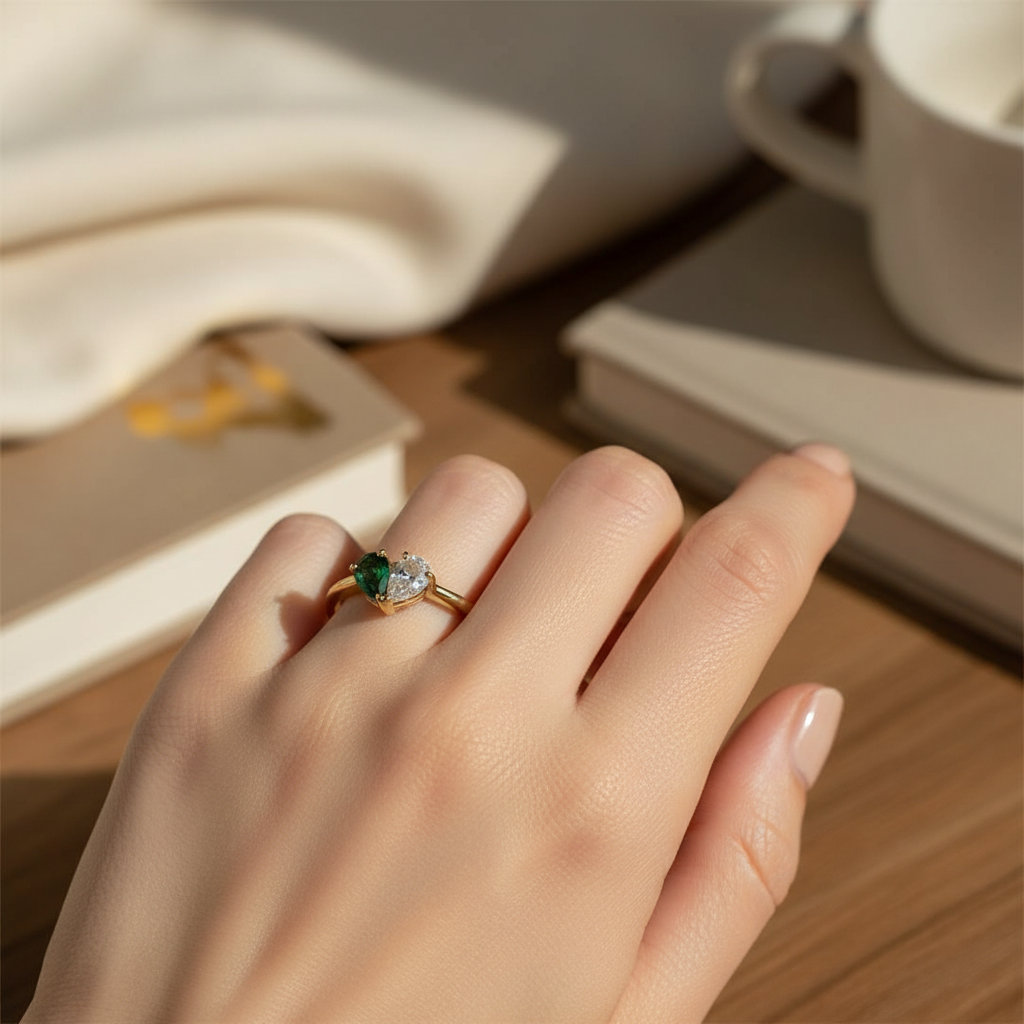 Mother & Daughter Customized Birthstones Heart Ring