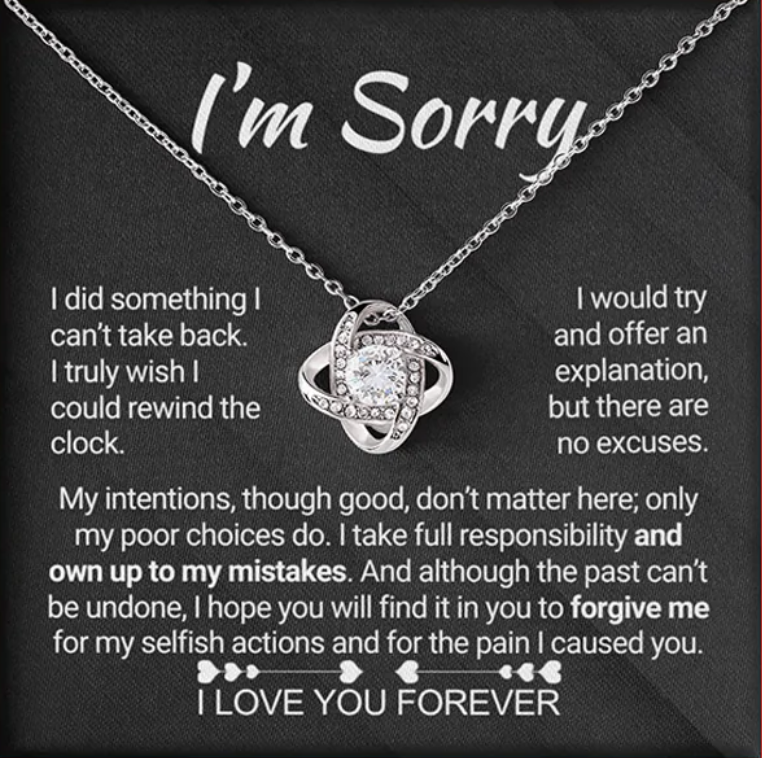 Apology Forever Rose Gift For Her - Necklace & Message Gift Set