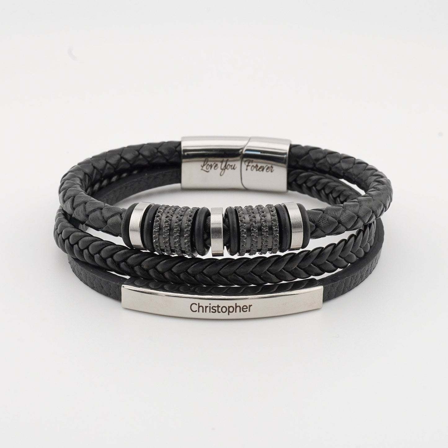Son's Forever Connected Leather Bracelet Gift Set with Engraved Name