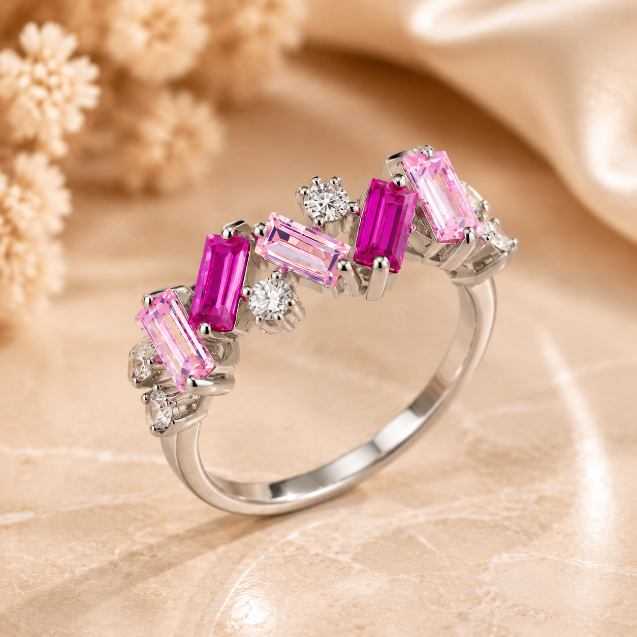 Fuck Perfection Engraved Pink Cubic Zirconia Ring