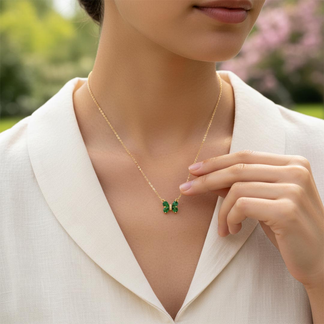 Mental Health Awareness-Green Diamond Butterfly Pendant Necklace