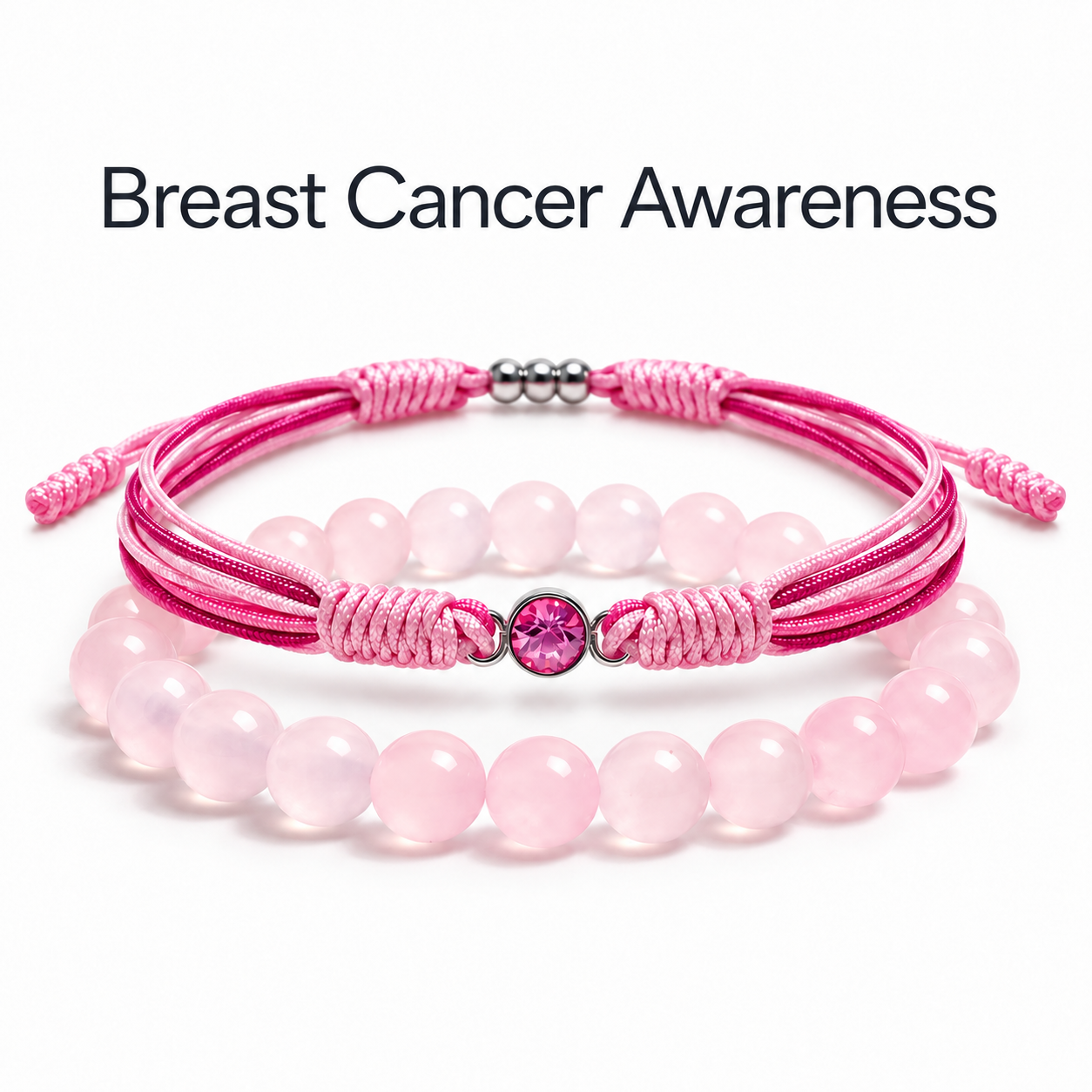 Breast Cancer Awareness Diamond Cord Bracelet Set