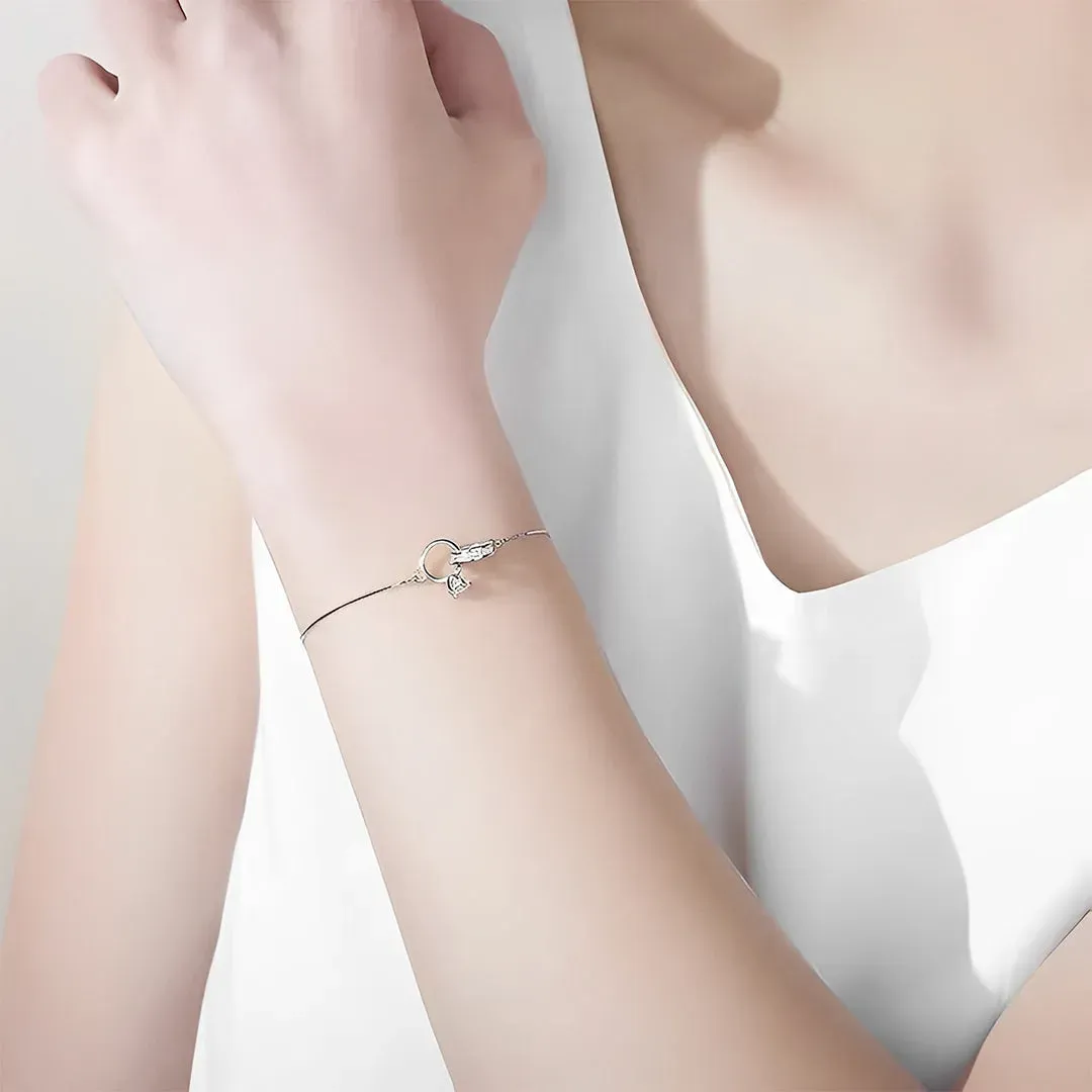 For Wife - S925 Through All Of Life's Journeys We Are One Heart Interlocking Diamond Bracelet