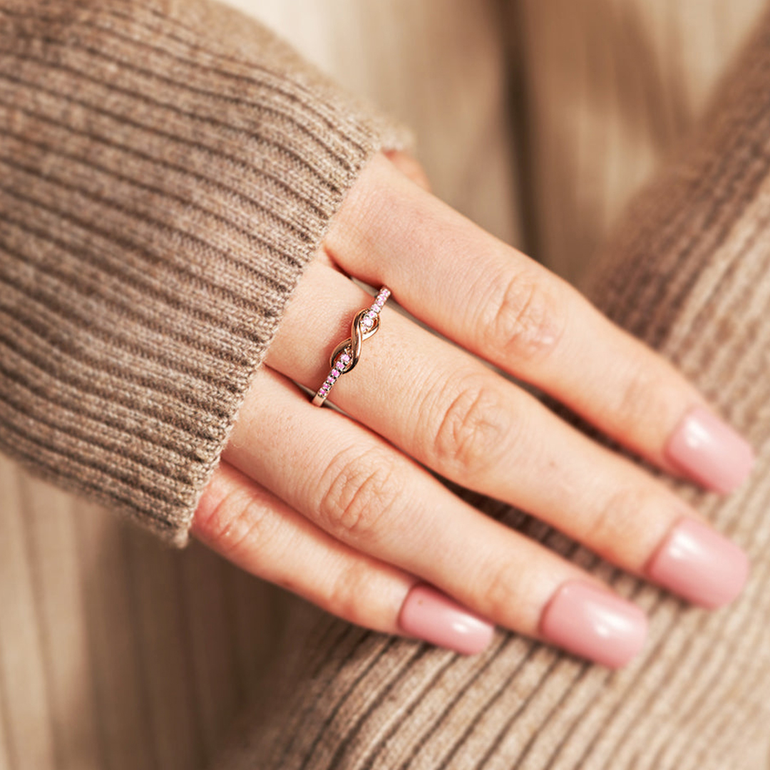 S925 Raise Awareness Of Breast Cancer Pink Infinity Diamond Ring