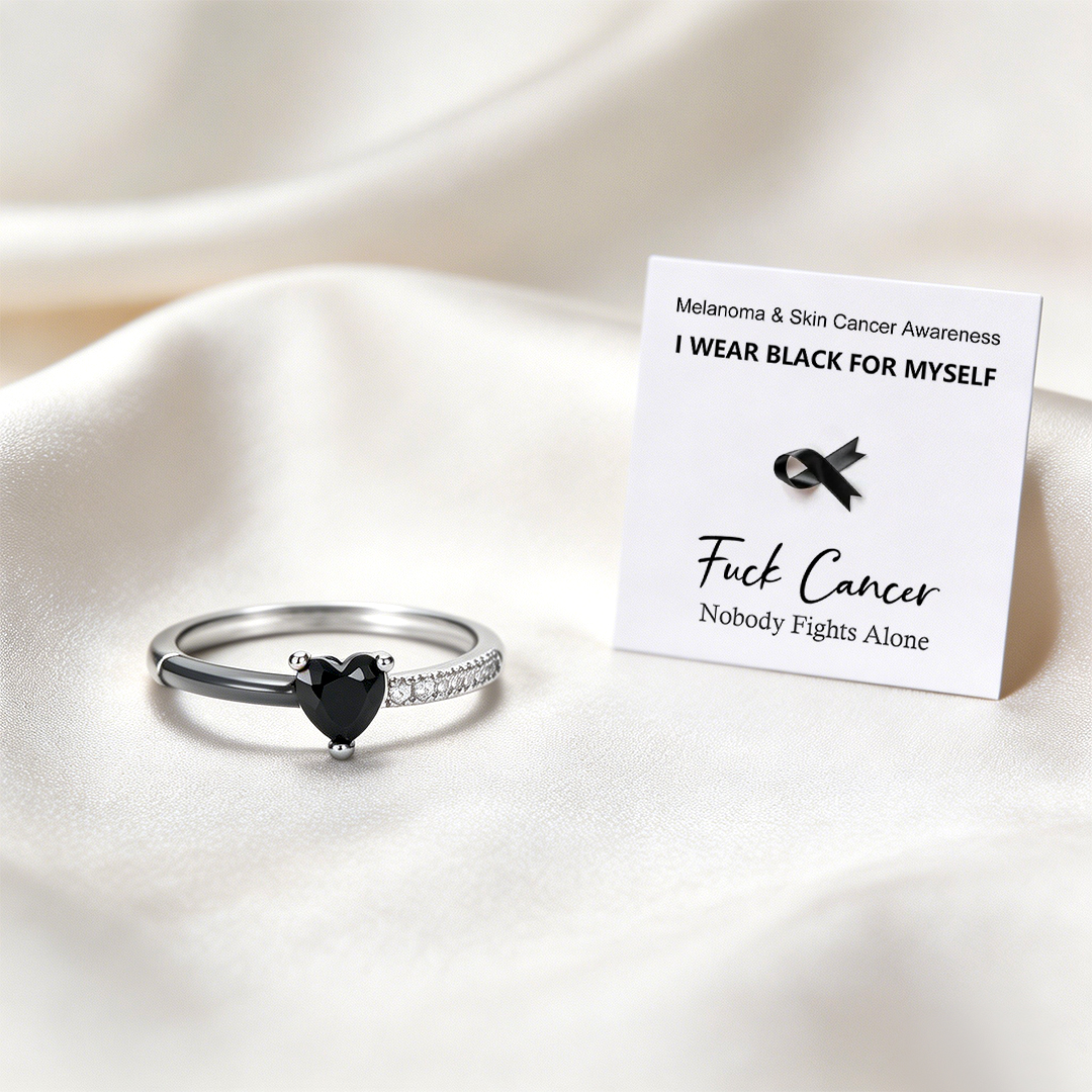 Melanoma & Skin Cancer Awareness-Black Ceramic Heart Ring