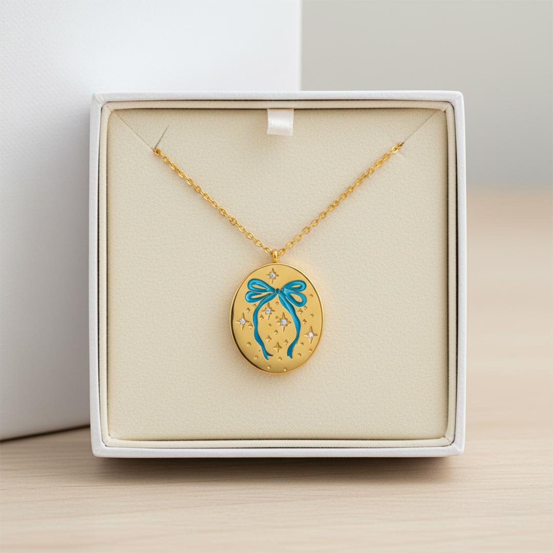 Autism Awareness-Blue Bow Round Pendant Necklace