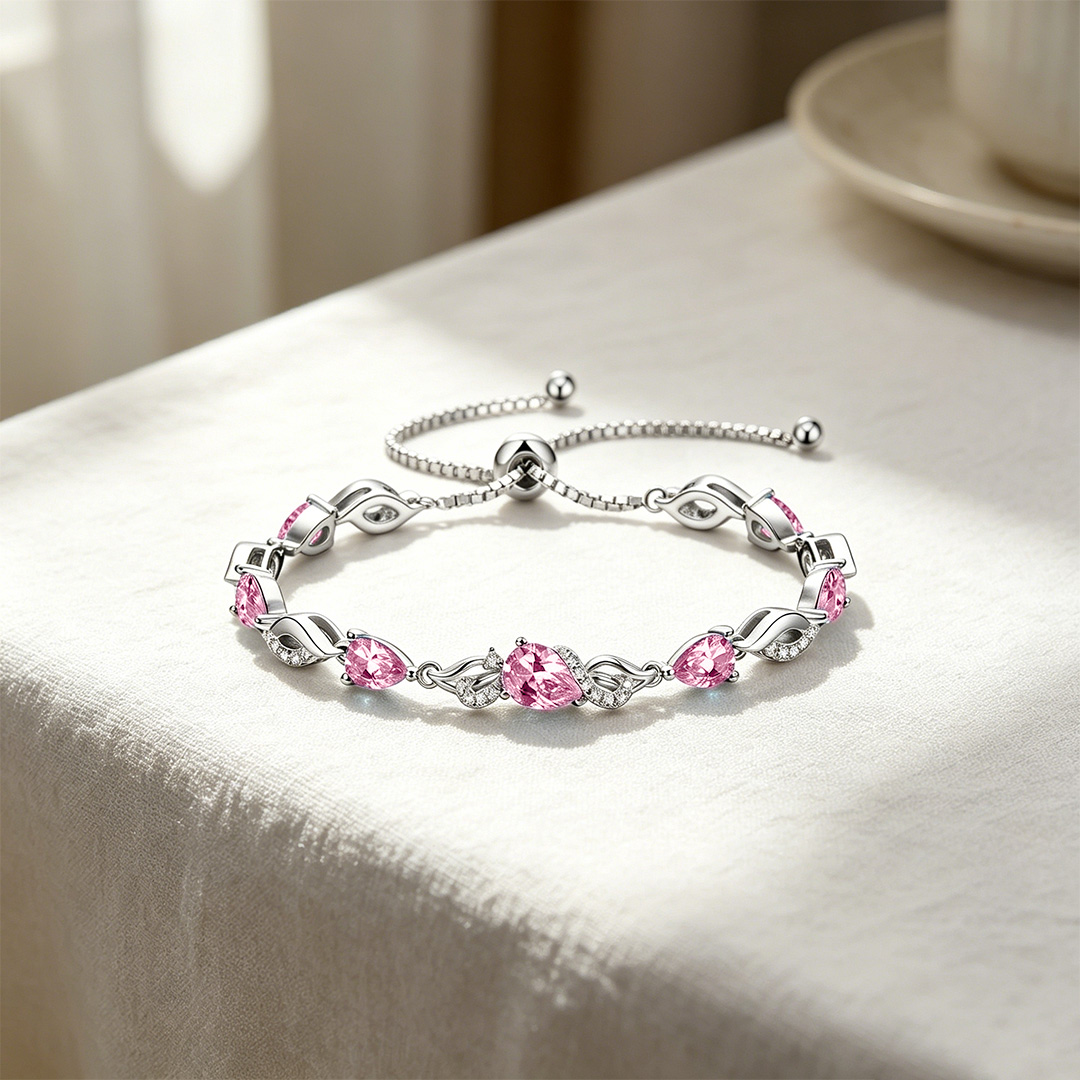 Breast Cancer Awareness-Pink Spaced Diamond Bracelet