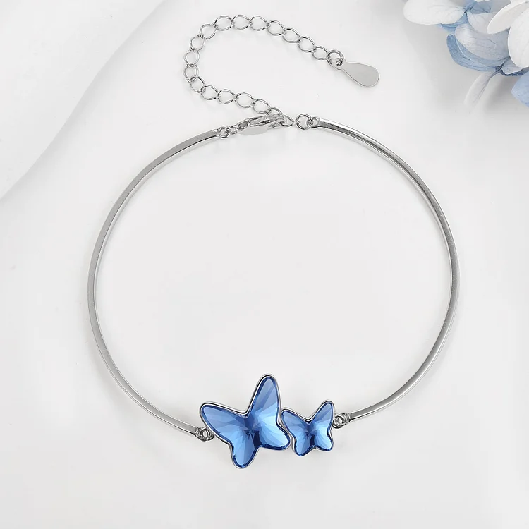 For Memory - They Never Go Away Blue Butterfly Crystal Bracelet