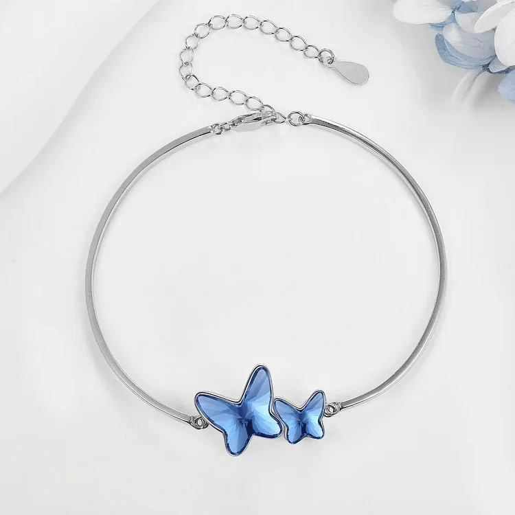 For Memory - They Never Go Away Blue Butterfly Crystal Bracelet