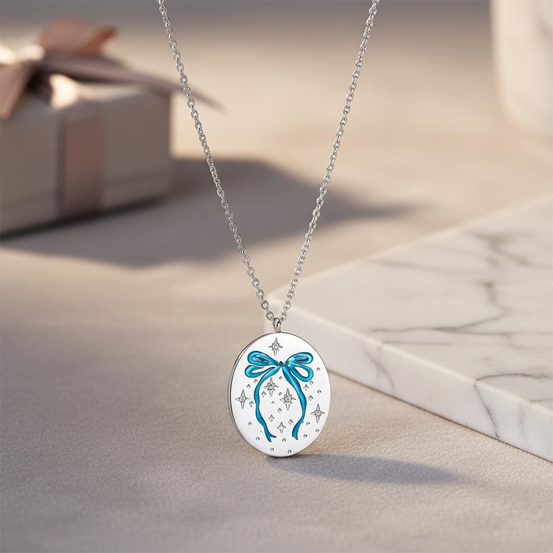 Autism Awareness-Blue Bow Round Pendant Necklace