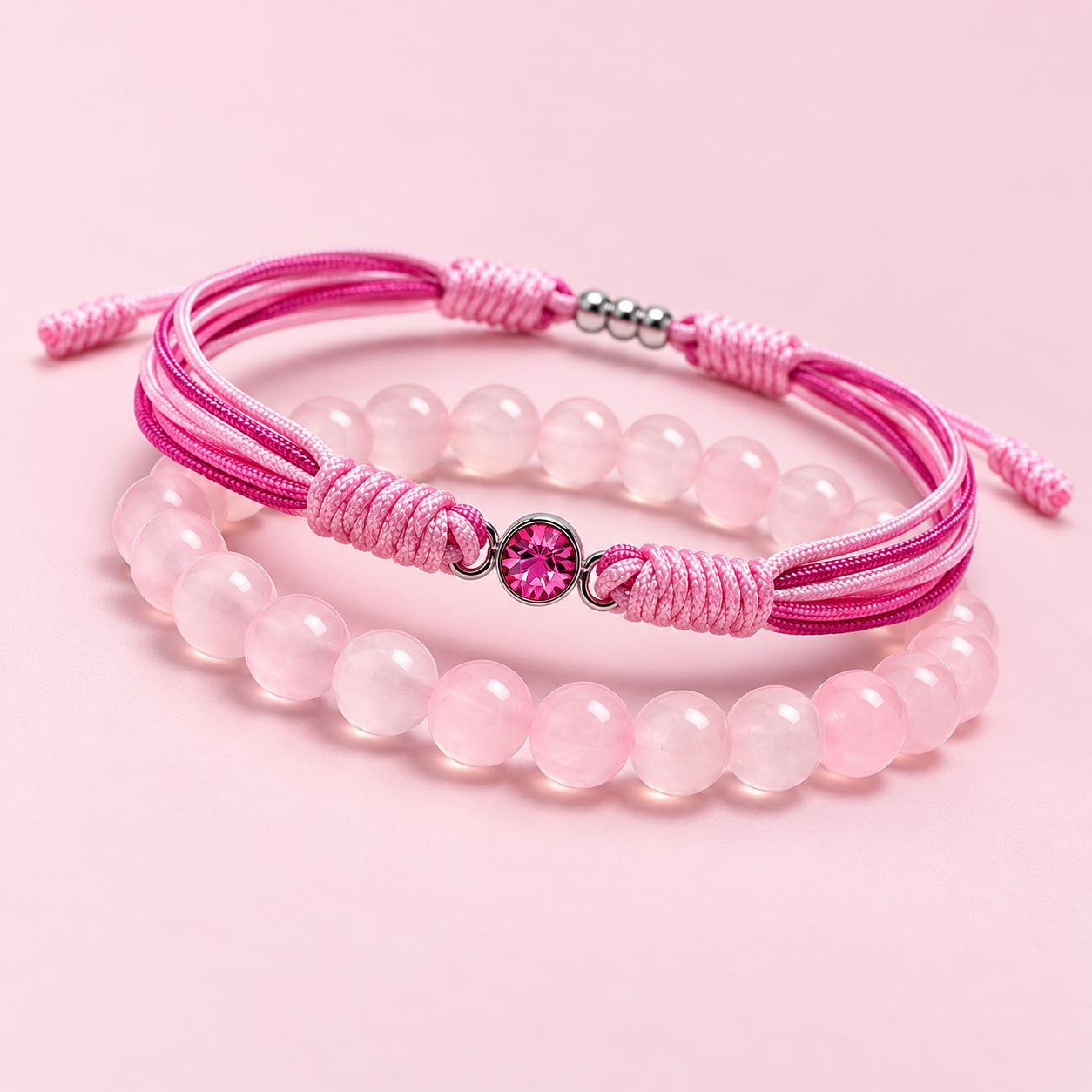 Breast Cancer Awareness Diamond Cord Bracelet Set