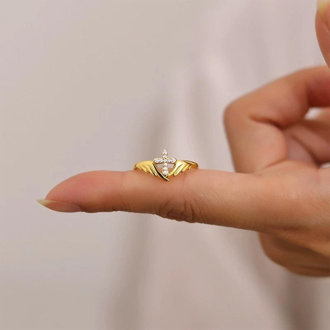 For Memorial-Open Cross Wing Slim Ring