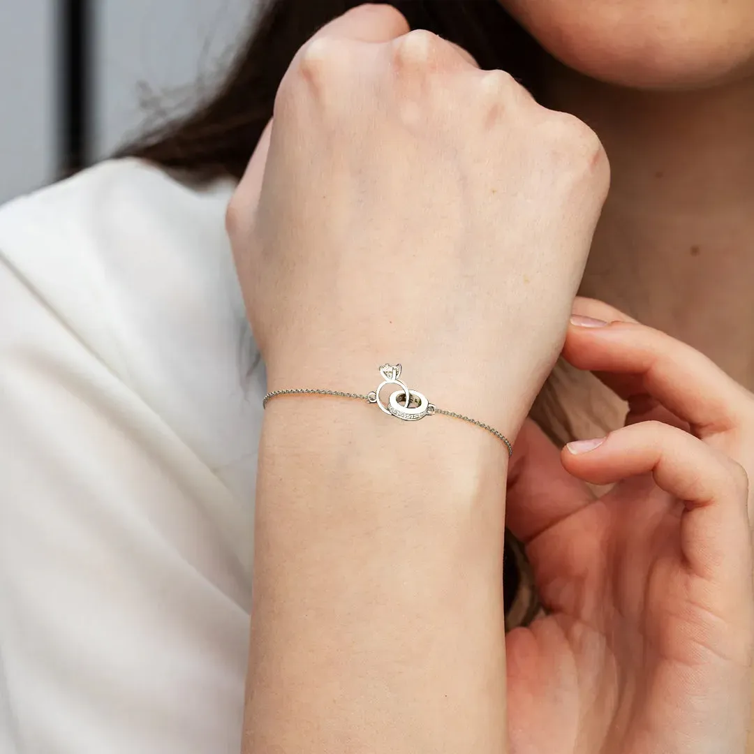 For Wife - S925 Through All Of Life's Journeys We Are One Heart Interlocking Diamond Bracelet