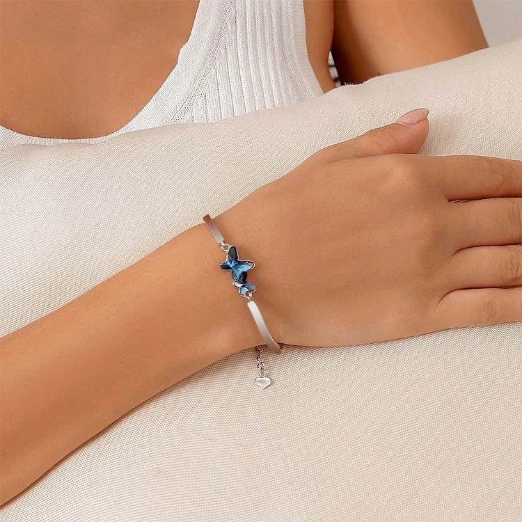For Memory - They Never Go Away Blue Butterfly Crystal Bracelet