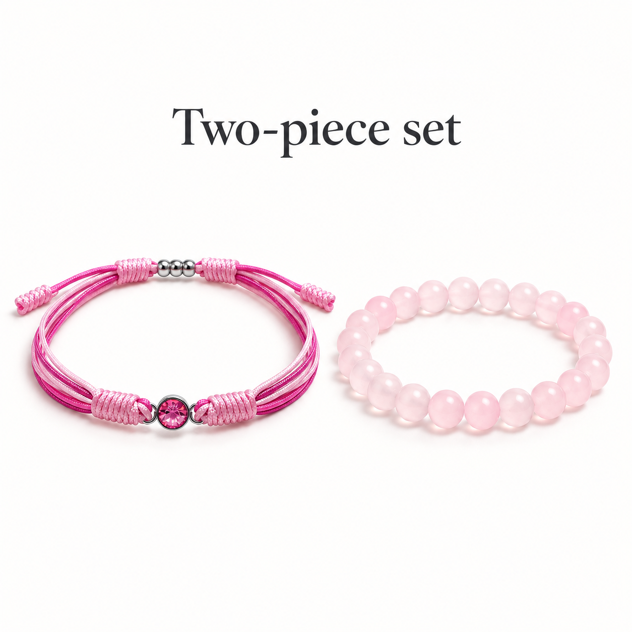 Breast Cancer Awareness Diamond Cord Bracelet Set