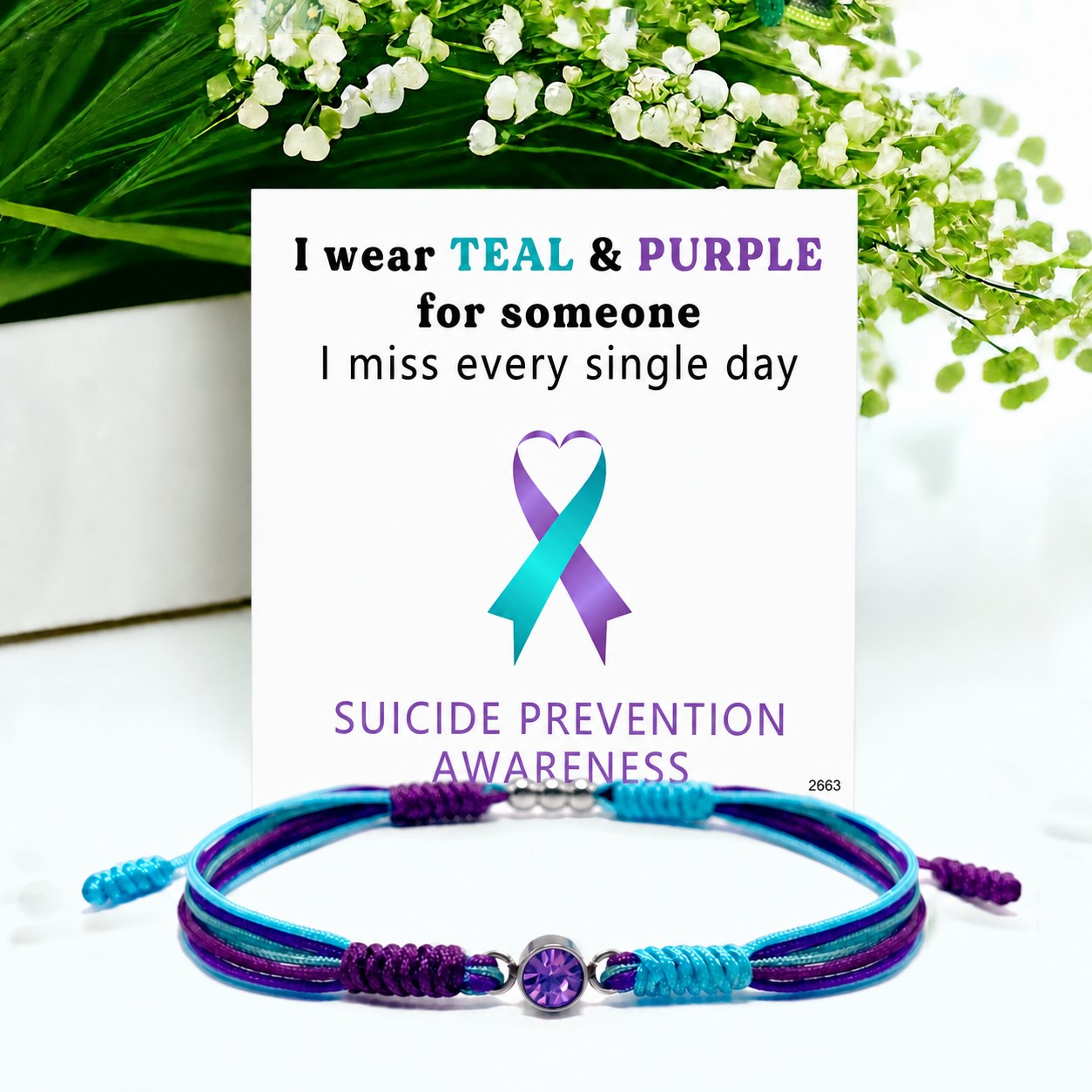 SUICIDE PREVENTION AWARENESS Diamond Cord Bracelet