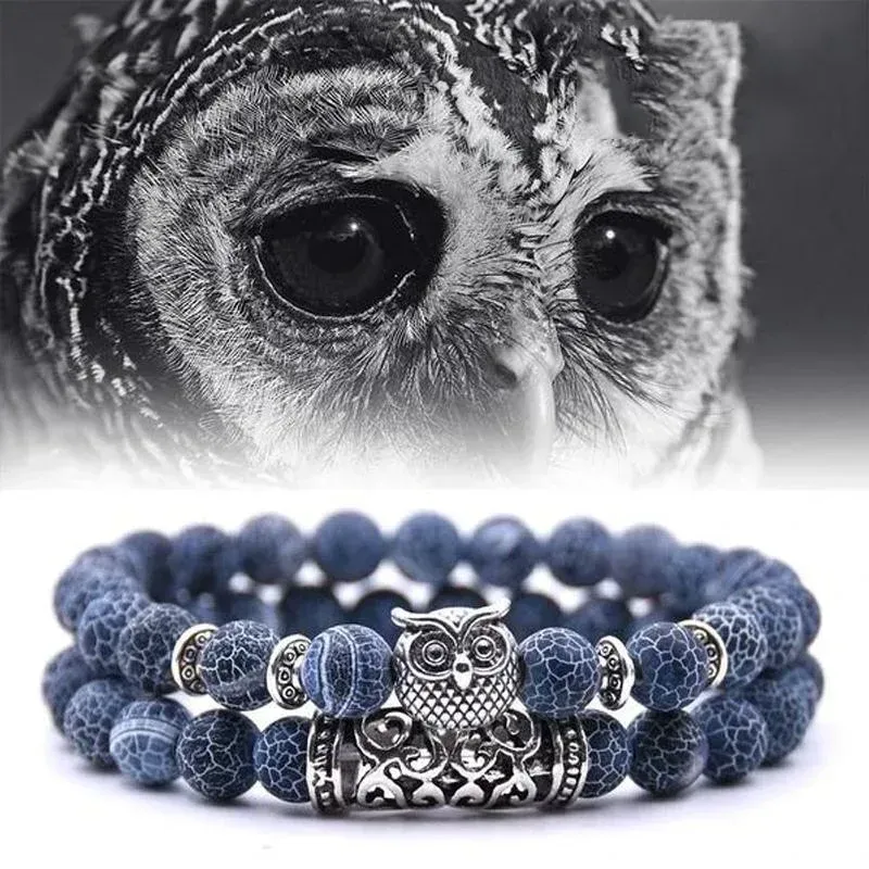 Lucky Owl Charm Natural Stone Bracelet