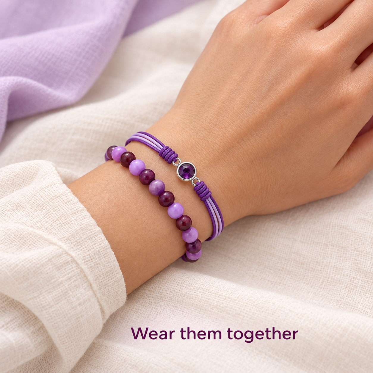 Alzheimer Dementia Awareness Diamond Cord Bracelet Set