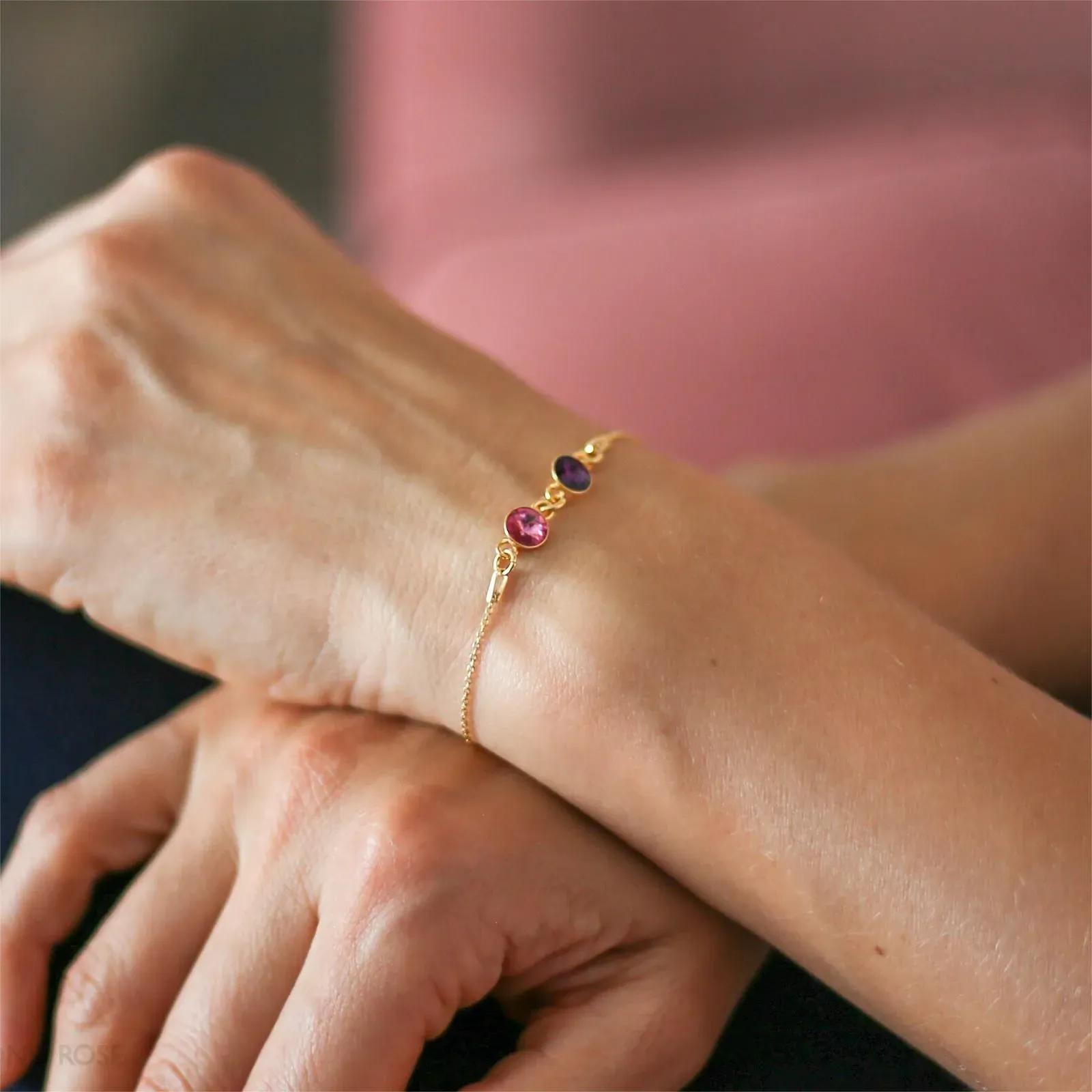 Aunt and Niece Forever Linked Together Custom Birthstones Bracelet