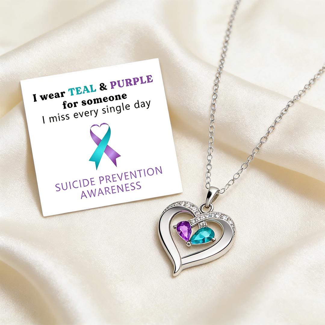 Suicide Prevention Awarness-Purple Blue Diamond Heart Necklace