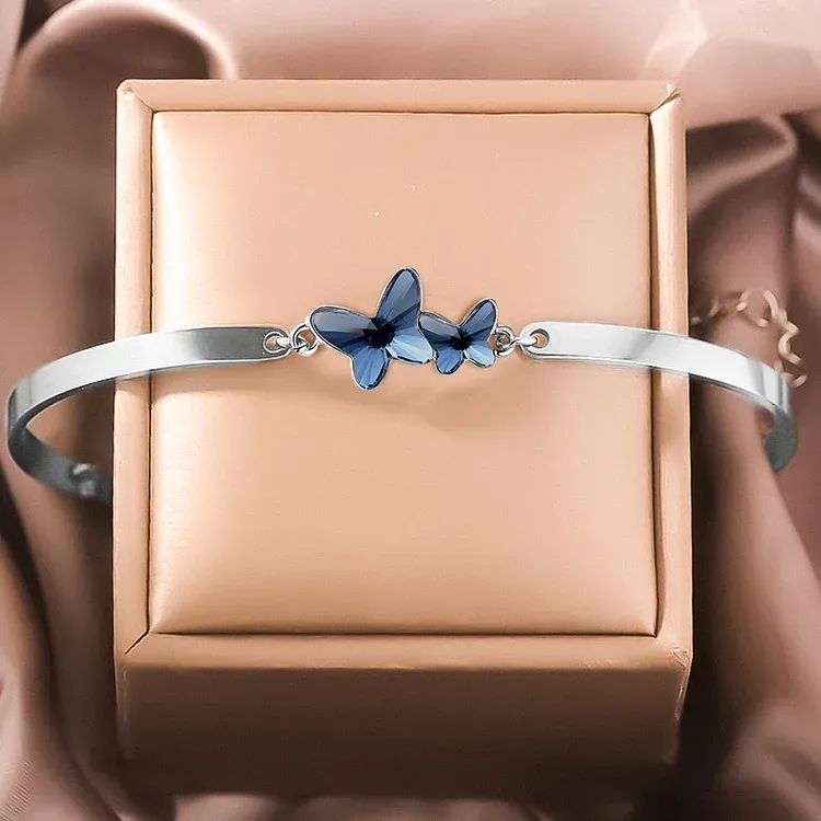 For Memory - They Never Go Away Blue Butterfly Crystal Bracelet
