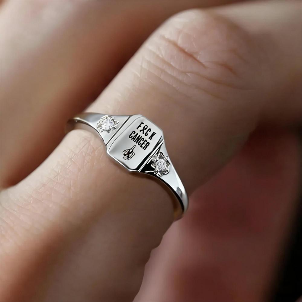 S925 FUCK Cancer Warrior Ring