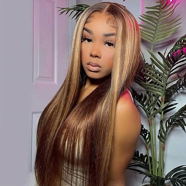 PPB Bleached Knots Straight Hair P4/27 Highlighted Wigs Glueless Pre