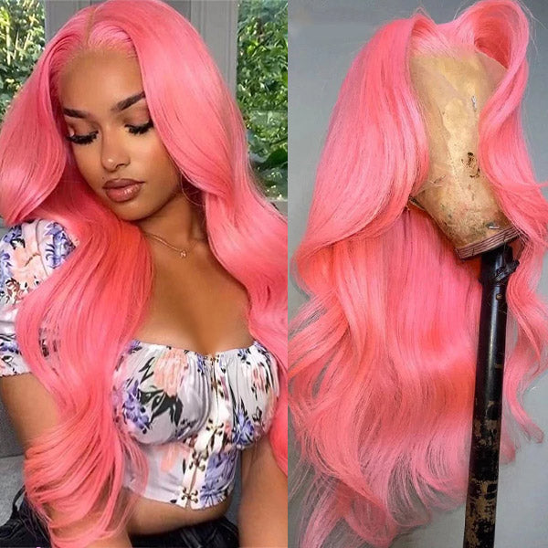 Barbie Pink Lace Front Wigs Body Wave Colored Wigs 30 Inch Transparent