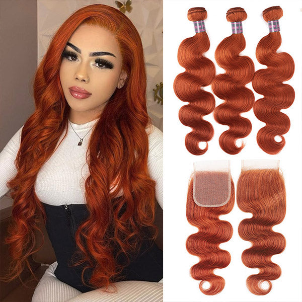 Ginger Orange Bundles with Closure Brazilian Body Wave 3 Bundles With