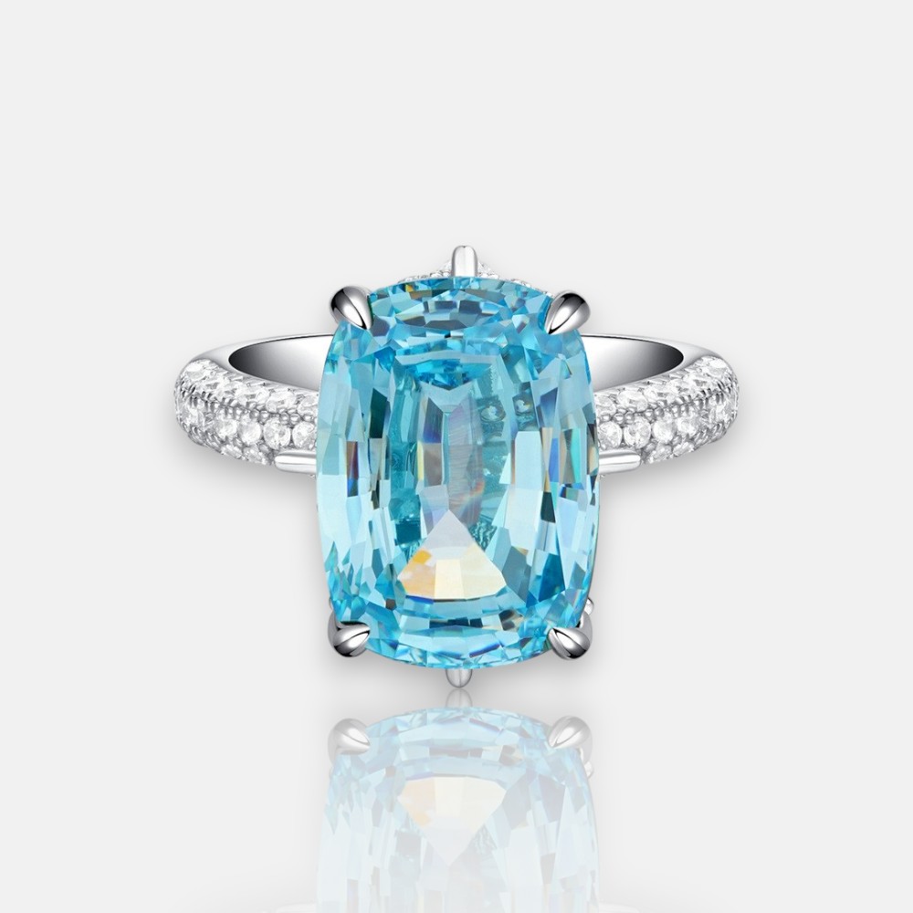 10CT Aquamarine “Pigeon-Egg” Ring in S925 Sterling Silver – March Birthstone
