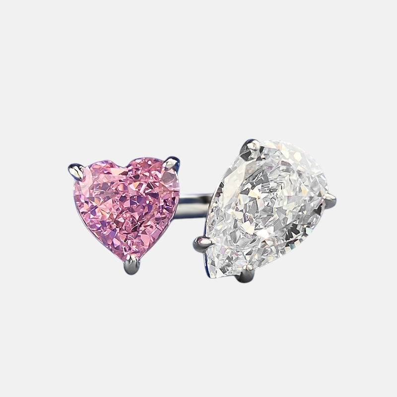 Moissanite Ring - Pear Cut Radiant Open Band in S925 Sterling Silver