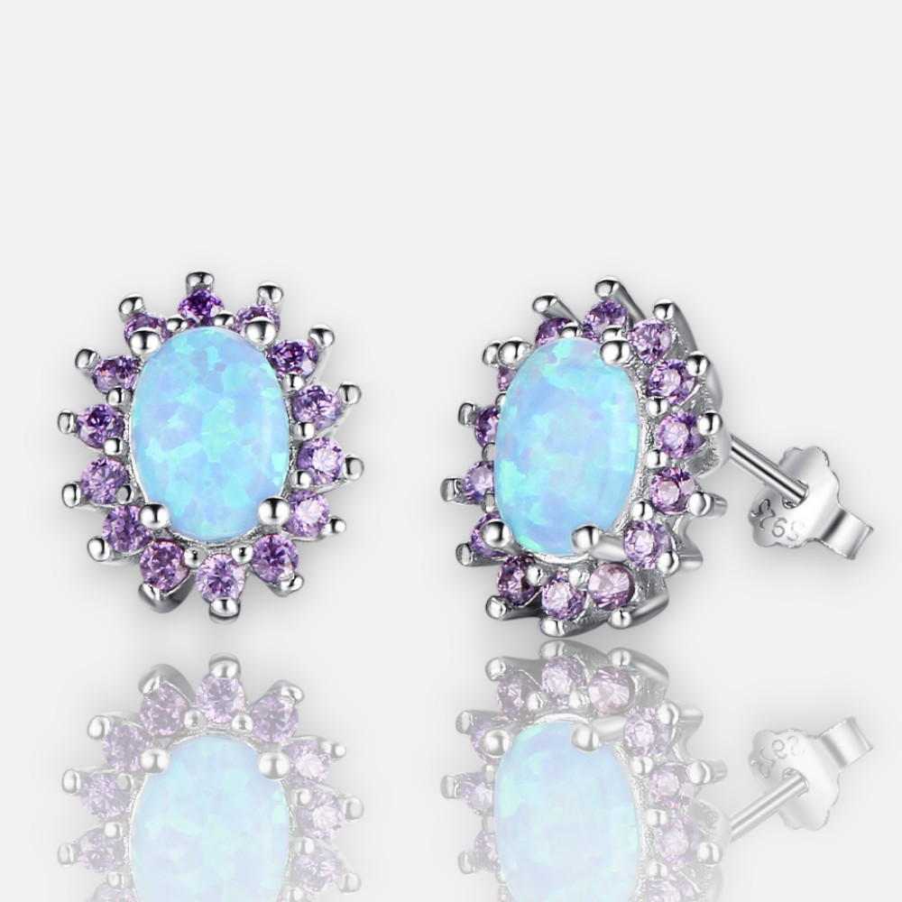 Opal Silver Earrings – Elegant S925 Silver Stud Earrings for Women
