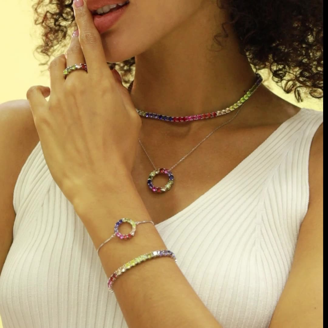 Rainbow Gemstone Silver Bracelets for Women | S925 Adjustable Design