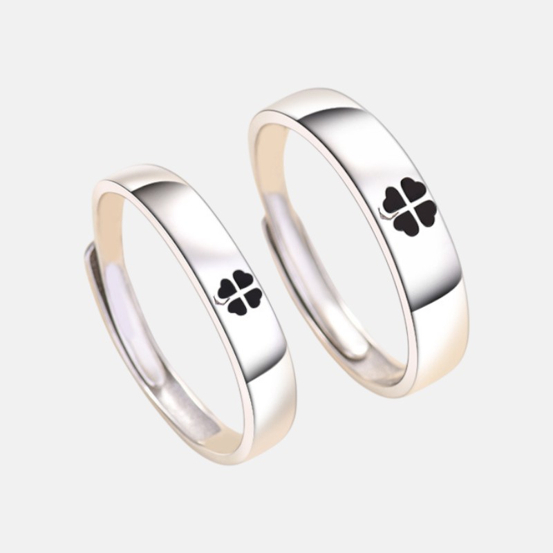 Matching Promise Rings – S925 Sterling Silver Four-Leaf Clover Couple Rings