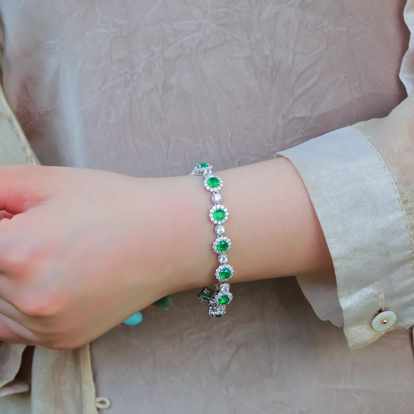 Emerald Diamond Bracelet – S925 Silver Lab Emerald Jewelry