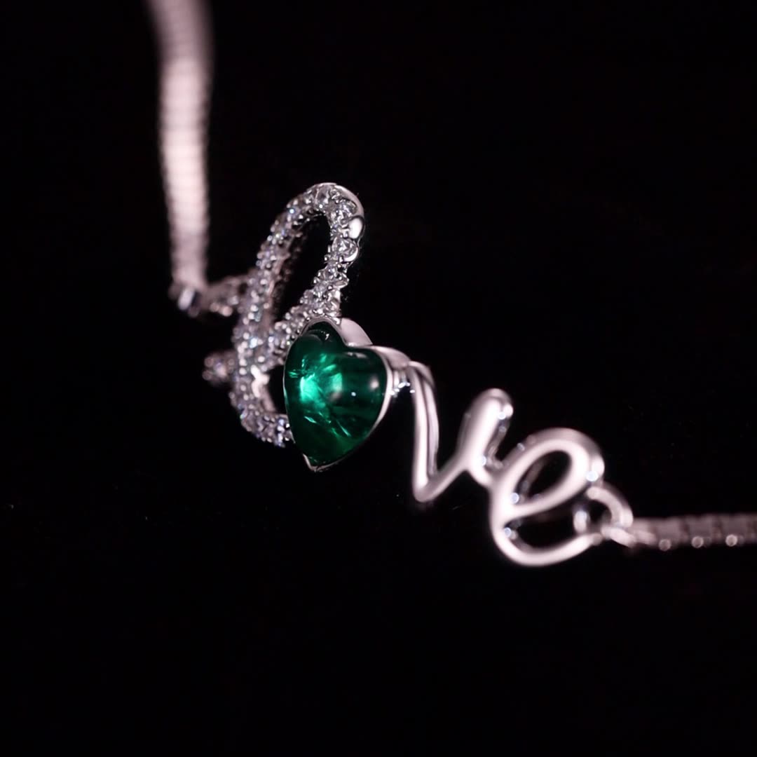 Emerald Charm Bracelet – S925 Silver Love Lab-Created Emerald Jewelry
